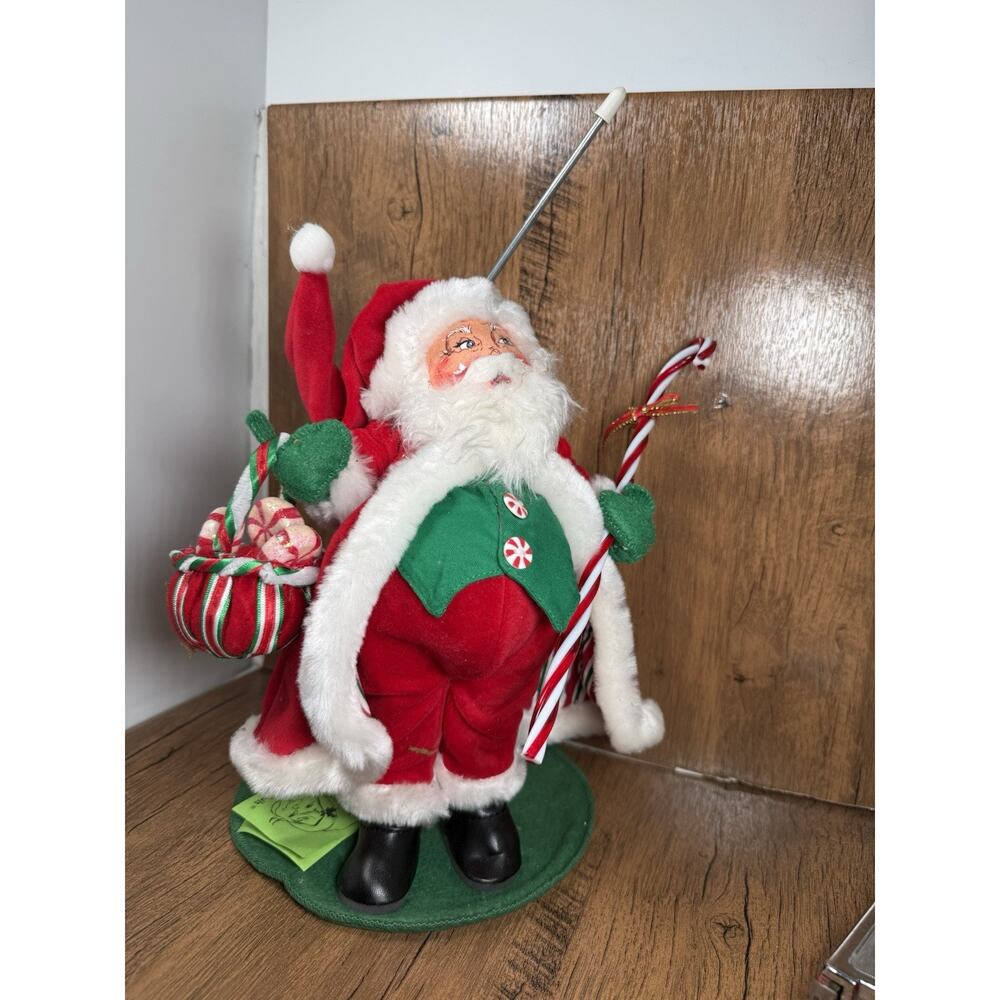 Annalee Santa Claus Christmas Doll W/ Candy Cane Felt Figure 2004 With Stand